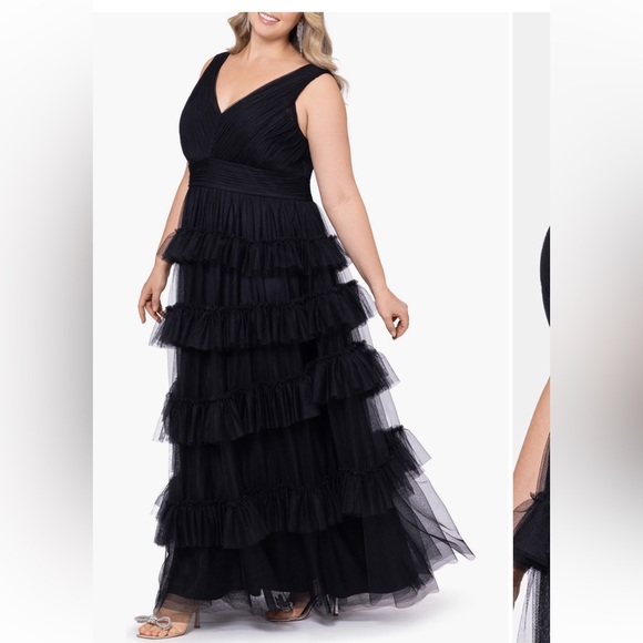 Plus size Betsy and Adam Tiered Mesh Gown (WORN ONCE!!! PERFECT CONDITION) - Picture 4 of 7